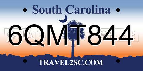 6QMT844 South Carolina License Plate