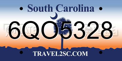 6QO5328 South Carolina License Plate