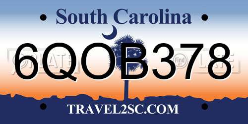 6QOB378 South Carolina License Plate