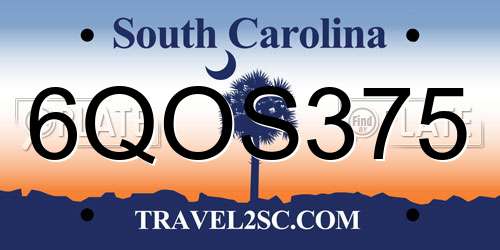 6QOS375 South Carolina License Plate