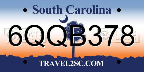 6QQB378 South Carolina License Plate