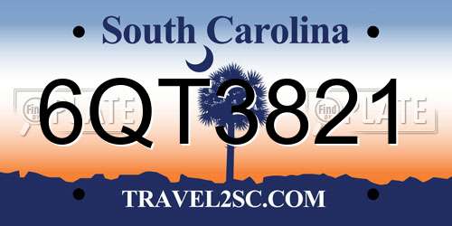 6QT3821 South Carolina License Plate