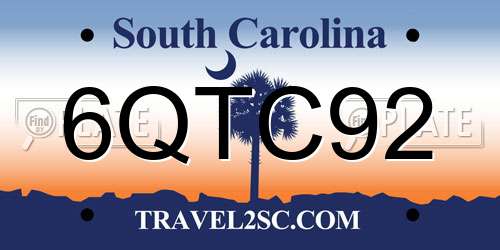 6QTC92 South Carolina License Plate