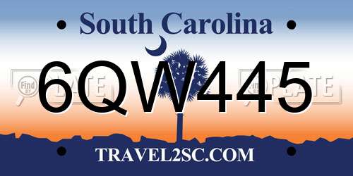 6QW445 South Carolina License Plate