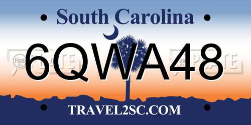 6QWA48 South Carolina License Plate