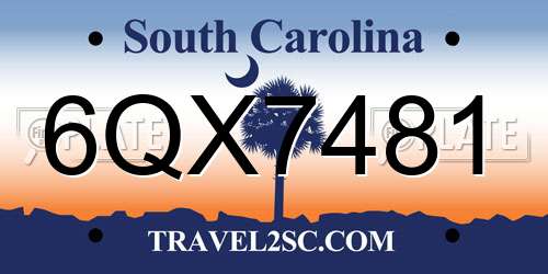 6QX7481 South Carolina License Plate