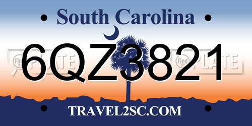 6QZ3821 South Carolina License Plate