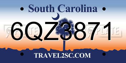 6QZ3871 South Carolina License Plate