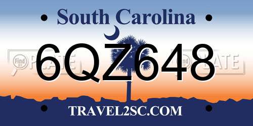 6QZ648 South Carolina License Plate