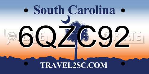 6QZC92 South Carolina License Plate