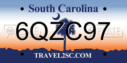 6QZC97 South Carolina License Plate
