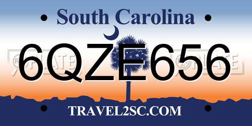 6QZE656 South Carolina License Plate