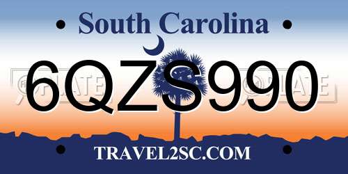 6QZS990 South Carolina License Plate