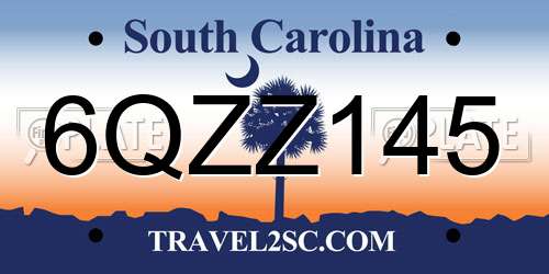 6QZZ145 South Carolina License Plate