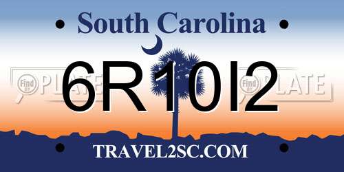 6R10I2 South Carolina License Plate