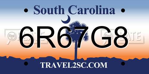 6R67G8 South Carolina License Plate