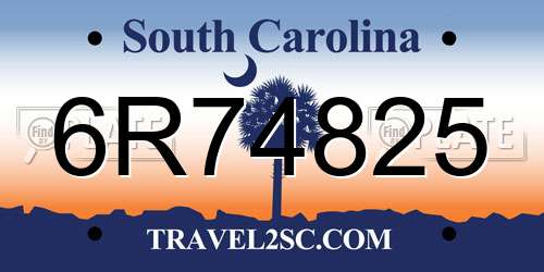 6R74825 South Carolina License Plate
