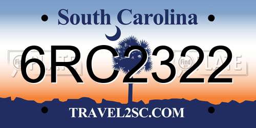 6RC2322 South Carolina License Plate