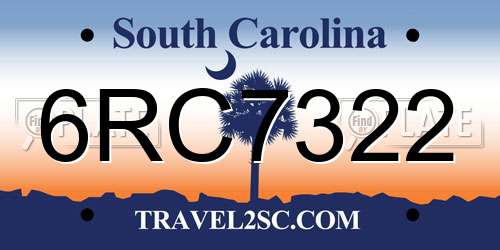 6RC7322 South Carolina License Plate