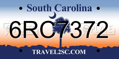 6RC7372 South Carolina License Plate