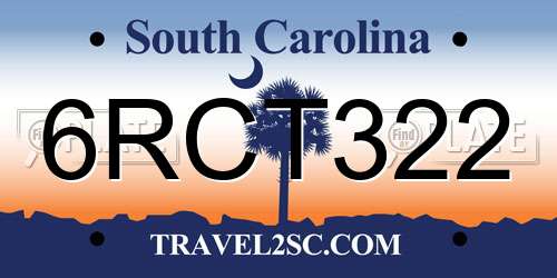 6RCT322 South Carolina License Plate