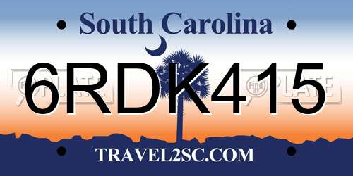 6RDK415 South Carolina License Plate