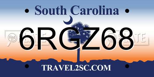 6RGZ68 South Carolina License Plate