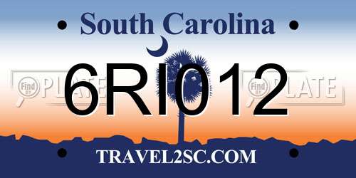 6RI012 South Carolina License Plate