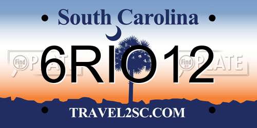6RIO12 South Carolina License Plate