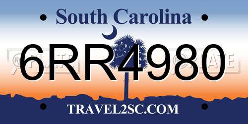 6RR4980 South Carolina License Plate
