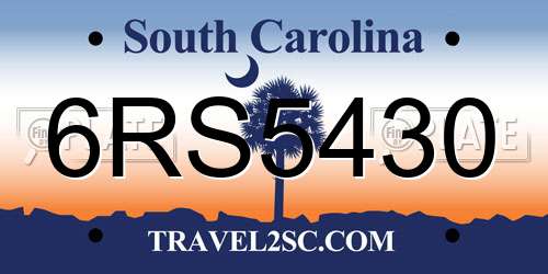 6RS5430 South Carolina License Plate