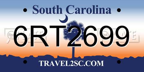 6RT2699 South Carolina License Plate