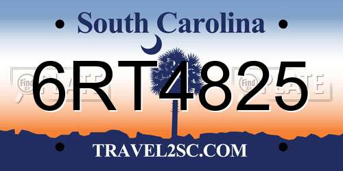 6RT4825 South Carolina License Plate