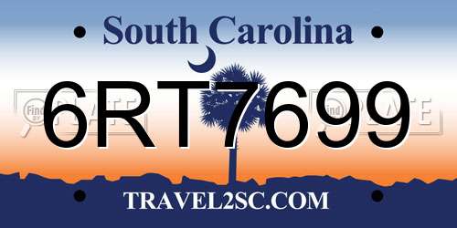 6RT7699 South Carolina License Plate