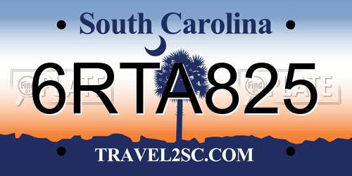 6RTA825 South Carolina License Plate