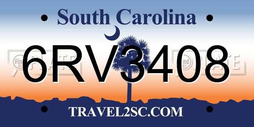 6RV3408 South Carolina License Plate