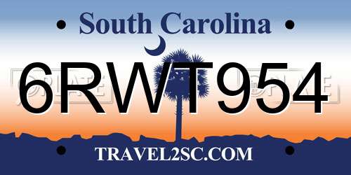 6RWT954 South Carolina License Plate