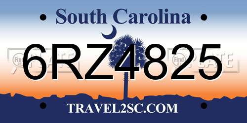 6RZ4825 South Carolina License Plate