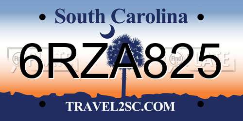 6RZA825 South Carolina License Plate
