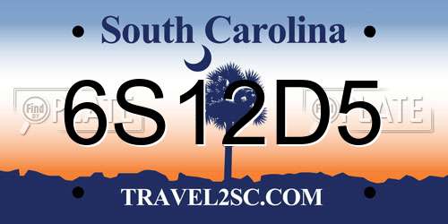 6S12D5 South Carolina License Plate