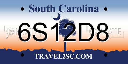 6S12D8 South Carolina License Plate