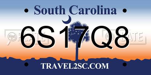 6S17Q8 South Carolina License Plate