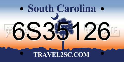 6S35126 South Carolina License Plate