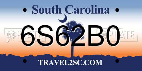 6S62B0 South Carolina License Plate