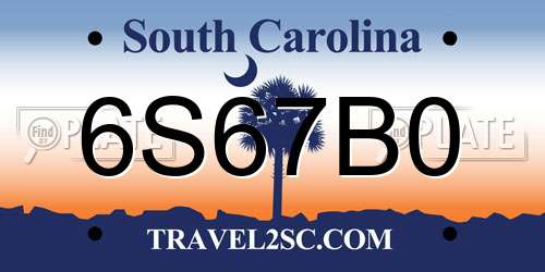 6S67B0 South Carolina License Plate