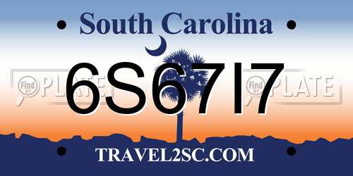 6S67I7 South Carolina License Plate