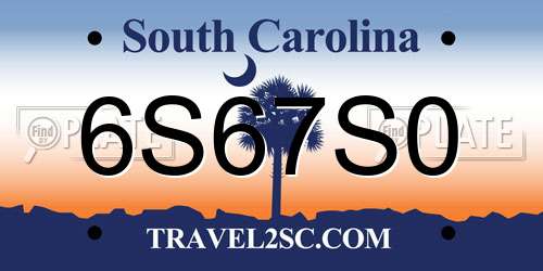 6S67S0 South Carolina License Plate