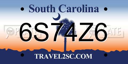 6S74Z6 South Carolina License Plate