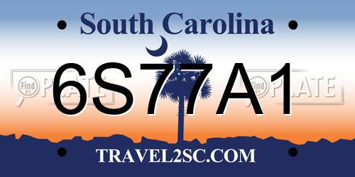 6S77A1 South Carolina License Plate