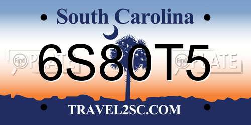 6S80T5 South Carolina License Plate